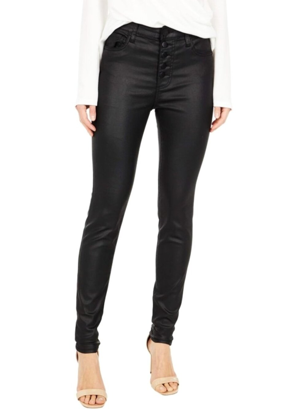 Kut From The Kloth Mia High-Rise Skinny Coated Black Shiny Leather-Like Edgy 0